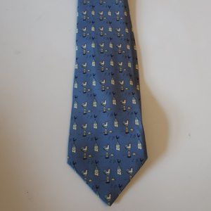 Mens Hermes Blue White Crowing Rooster Silk Tie *